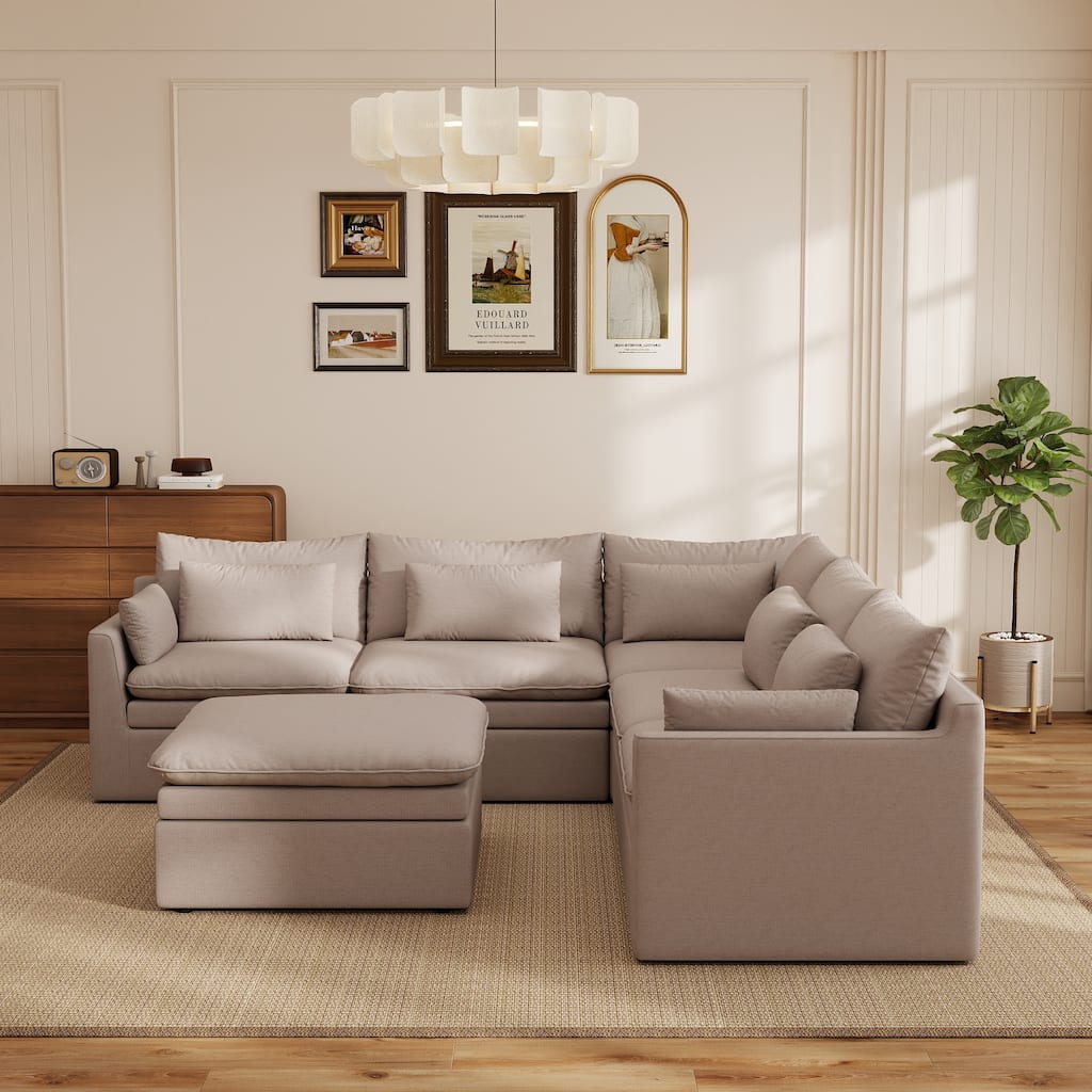5 Seat Cloud Modular Sectional Couch with 1 Ottoman Comfort L Shaped Sofa for Living Room,Deep Seat Corner Couch