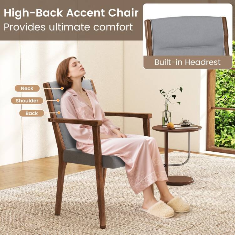 Grey Rubber Wood High-Back Accent Chairs Set of 2 with Fabric and Foam - 25.5" x 22" x 35.5"