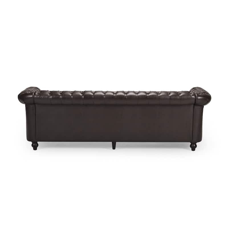 3 Seater Brown PU Chesterfield Sofa