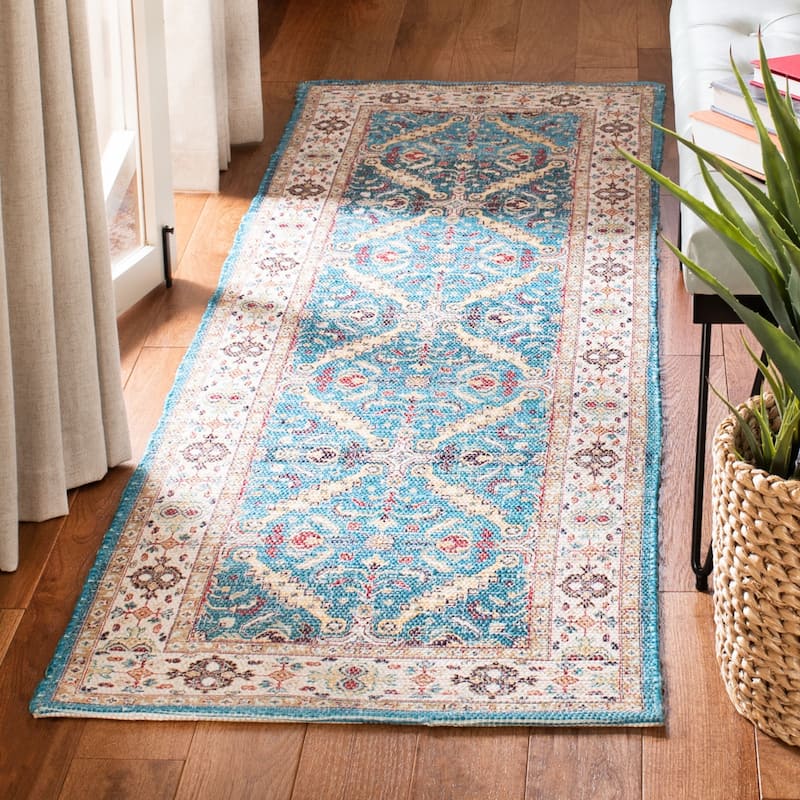 SAFAVIEH Handmade Saffron China Modern Tribal Cotton Rug - 2'3" x 8' Runner - Navy/Creme