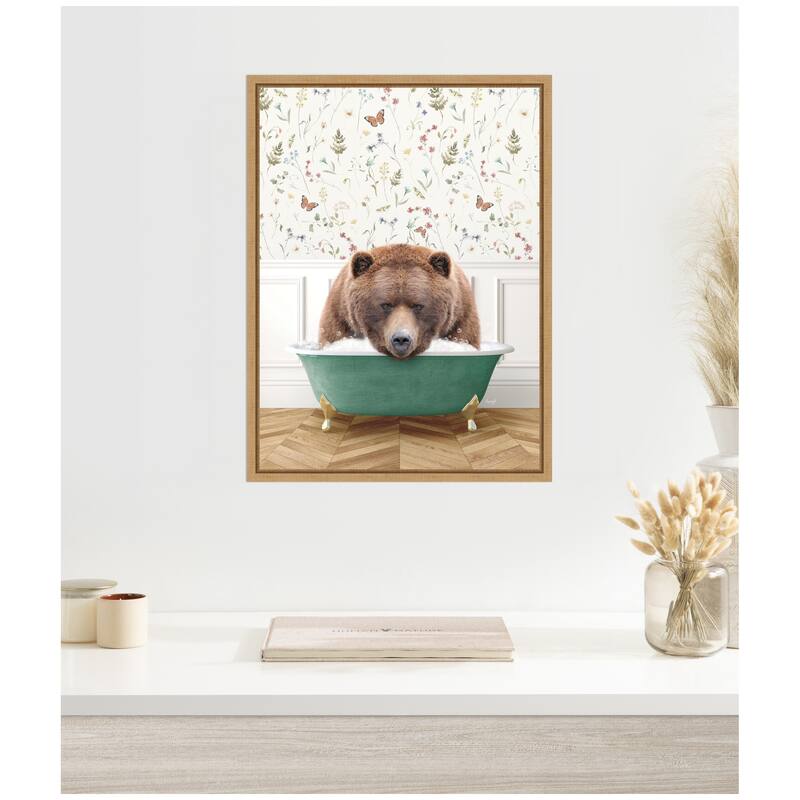 Kate and Laurel Sylvie Big Bear in Meadow Bathtub Framed Canvas by Amy Peterson