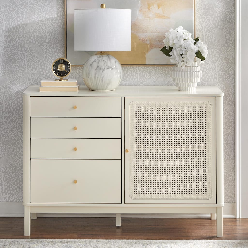 Lifestorey Bayview 4-Drawer Dresser with Cabinet and Rattan