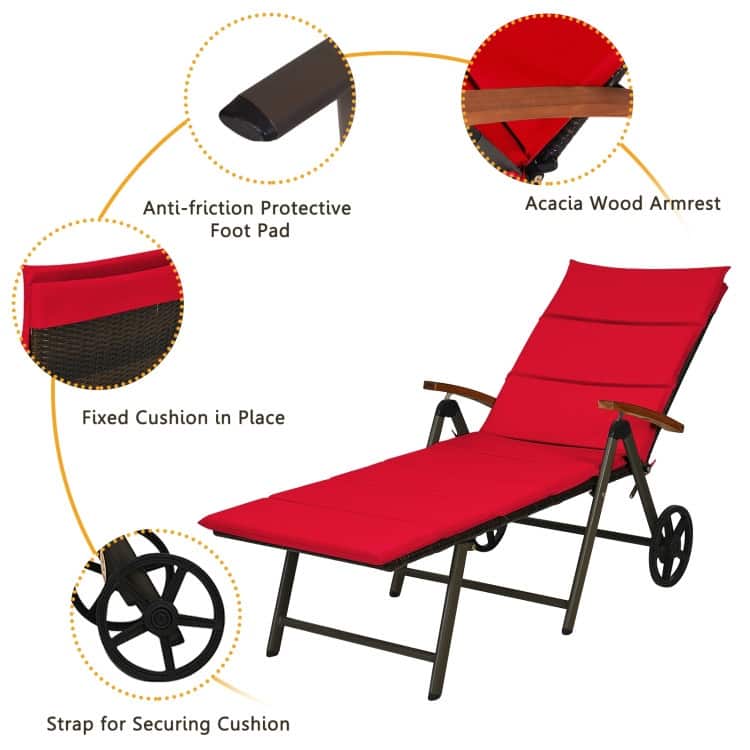 Premium Outdoor Rattan Chaise Lounge Recliner Chair for Relaxation - 56.5"~ 73" x 27.5" x 29.5"~44" (LX WX H)