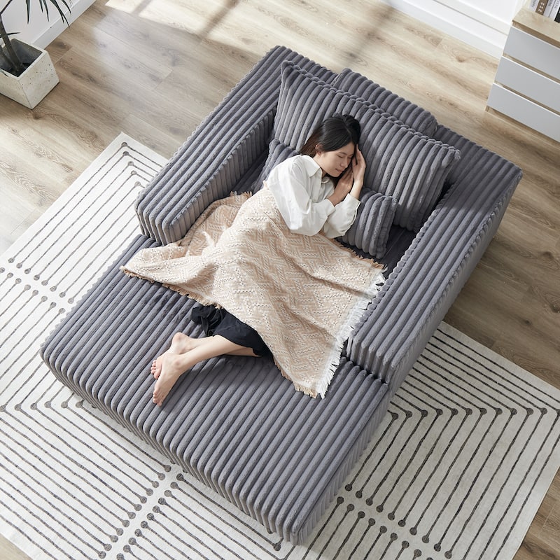 Roomfitters 62.5" Modern Corduroy Lounge Chair with Removable Ottoman, Stylish Sleeper Sofa with Pillows, for Living Room