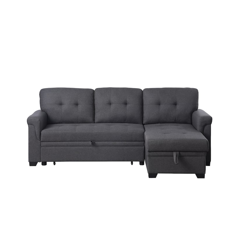 Lucca 84-inch Reversible Sleeper Sectional Sofa with Storage Chaise - 84"W x 54"D x 35"H - Dark Grey