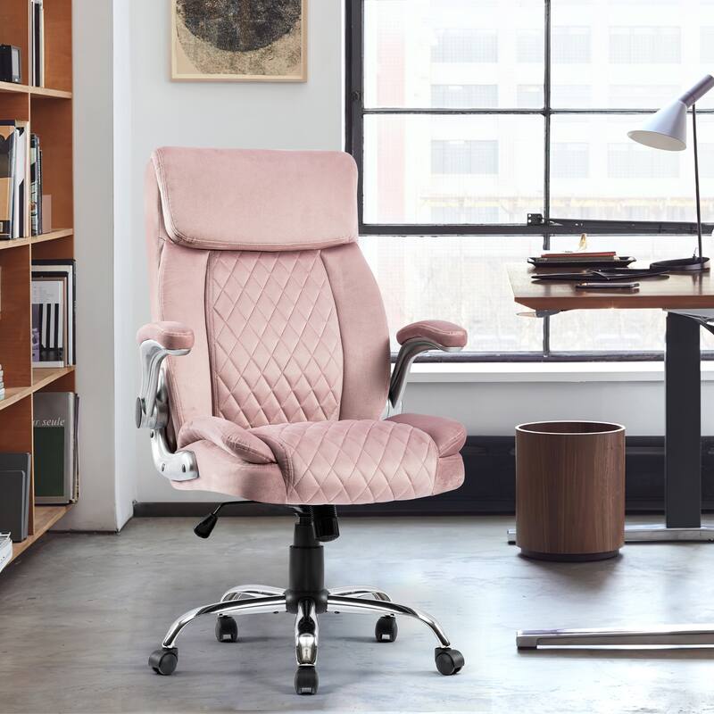 Ergonomic Velvet Desk Chair with Adjustable Armrests, Tilt, and Silent Swivel Wheels
