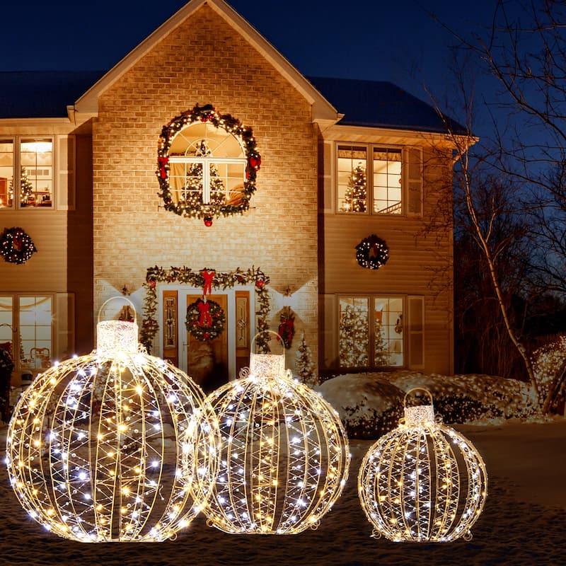 Costway 3 Pack Christmas LED Light Balls Outdoor Hanging Light Spheres