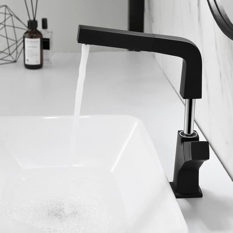 Solid Brass Pull Out 360° Swivel Single Hole Bathroom Faucet