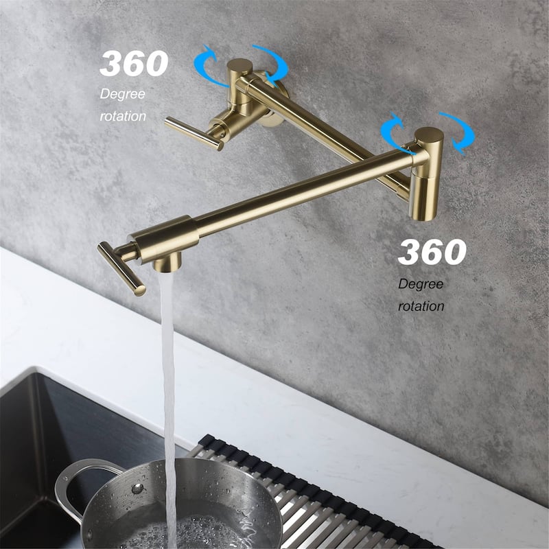 Pot Filler Faucet Wall Mount Folding Kitchen Sink Faucet Double Joint Swing Arm Articulating Commercial Double Handle Taps