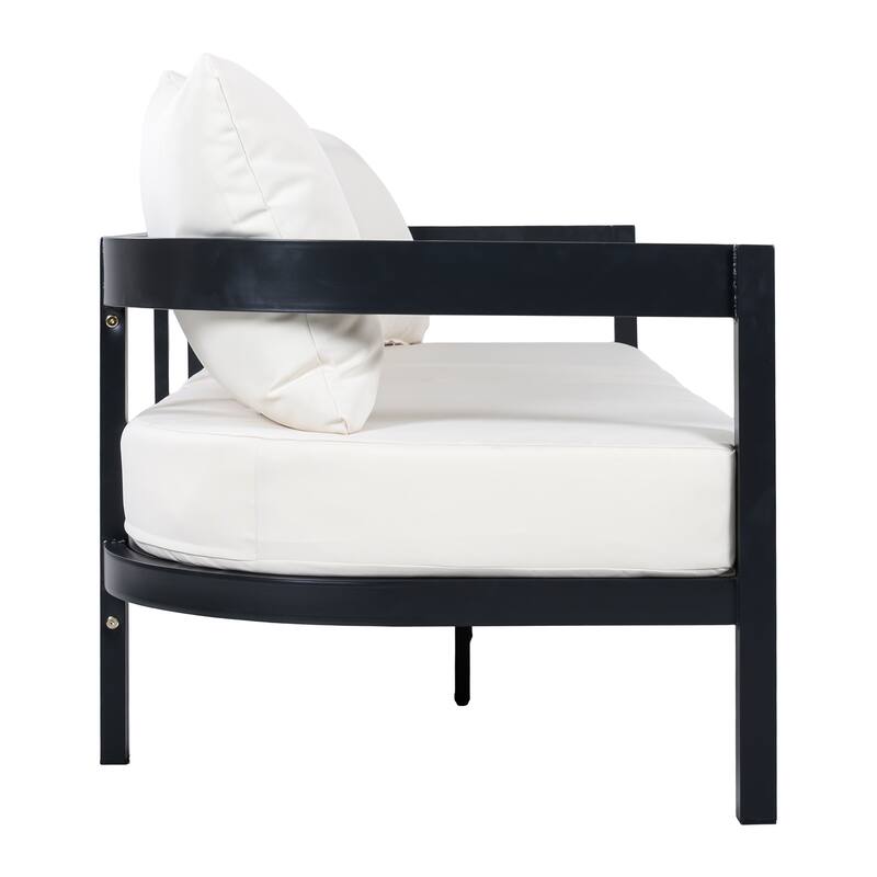 Christopher Knight Home - Modern 75.8" Outdoor Curved Patio 3-Seater Sofa with Aluminum Frame & Water-Resistant Cushions