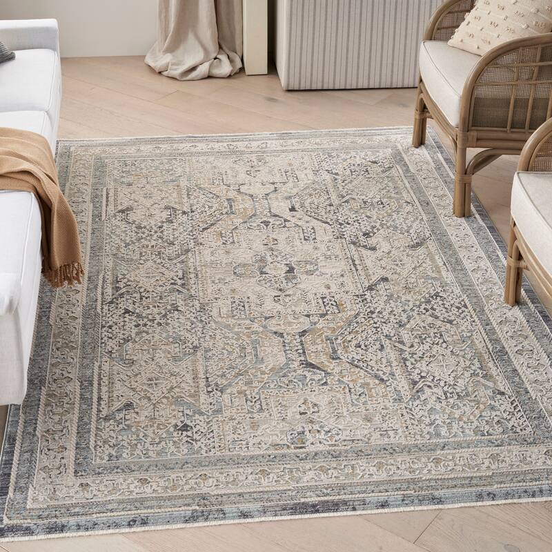 Nourison Nyle Vintage Persian Medallion Boho Area Rug - 5' 3" x 7' 10" - Ivory Charcoal - Rectangle