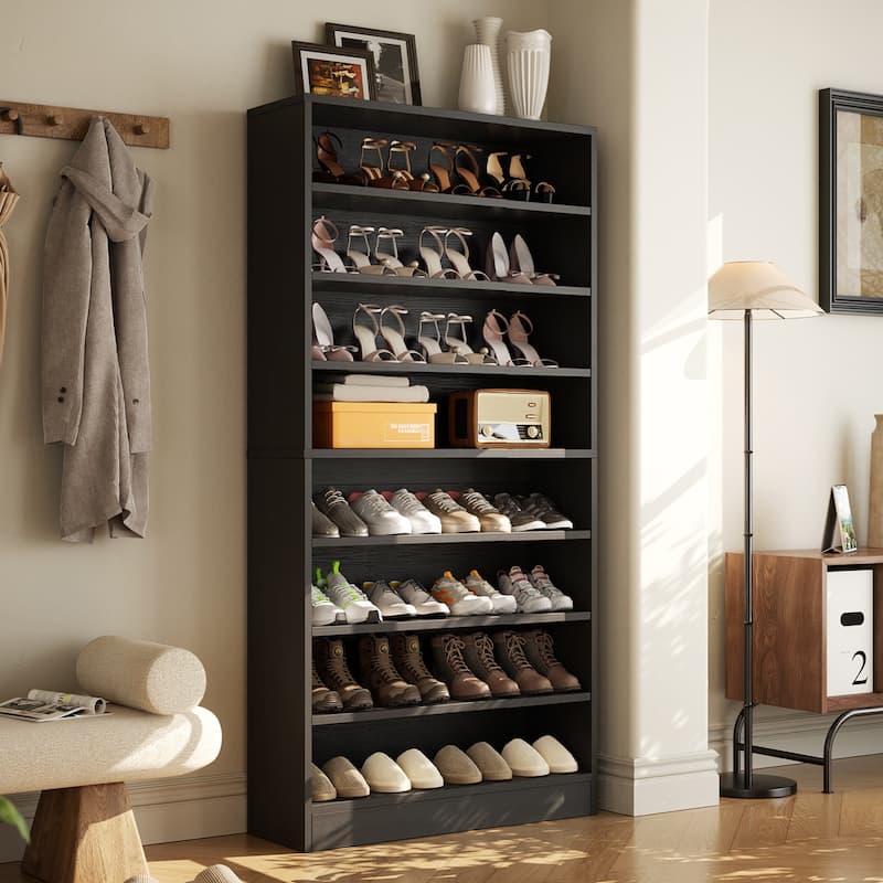 Rackcog 9-tier 64'' Tall Shoe Cabinet, 36 Pairs Wooden Shoe Storage Rack for Closet, Entryway