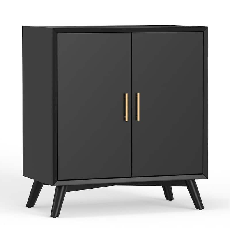 Alpine Furniture Flynn Small Wood Bar Cabinet, Black