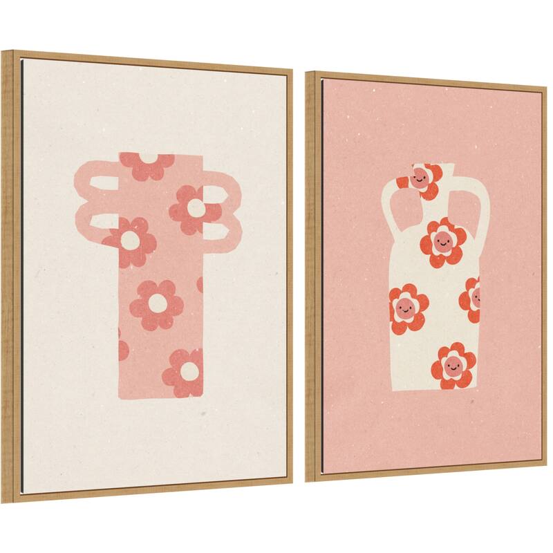 Amanti Art Pink Floral Vase No. 1 & 2 2 Piece by Nktn Framed Canvas Wall Art