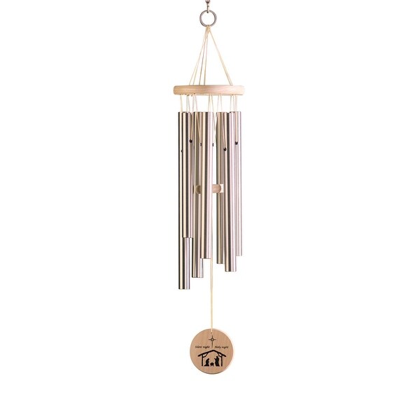 Woodstock Percussion Silent Night Wind Chime - Outdoor Christmas Carol Wind Bells with Nativity Scene Wind Catcher - Hangs 27"