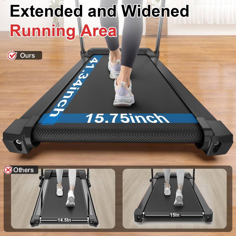 2.5HP Quiet Walking Mat Treadmills Portable with LED Display, Compact Walking Jogging Treadmills, 265 LB Capacity