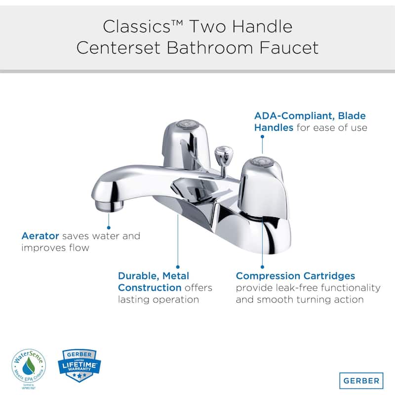 Gerber G0043431 Classics 1.2 GPM Centerset Bathroom Faucet with Pop-Up
