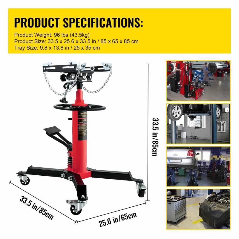 Transmission Jack, Hydraulic Telescopic Transmission Jack, 2-Stage Floor Jack Stand with Foot Pedal, 360° Swivel Wheel