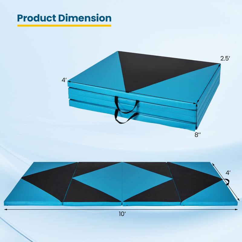 4-Panel Foldable Gymnastics Mat with Shock Absorbing Foam and Hook Loop Secure Connection - 120" x 48" x 2"