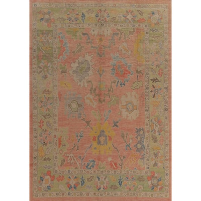 Hand Knotted Oriental 100% Wool Carpet Transitional All-Over Coral Oushak Area Rug - 12' 2'' X 9' 0''