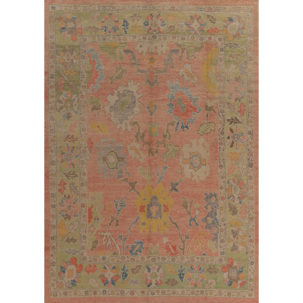 Hand Knotted Oriental 100% Wool Carpet Transitional All-Over Coral Oushak Area Rug - 12' 2'' X 9' 0''