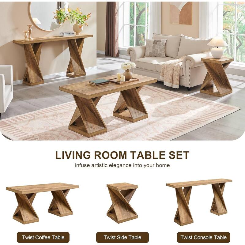 Modern Coffee Table, Twisted Center Table with Wood Thickened Pedestal
