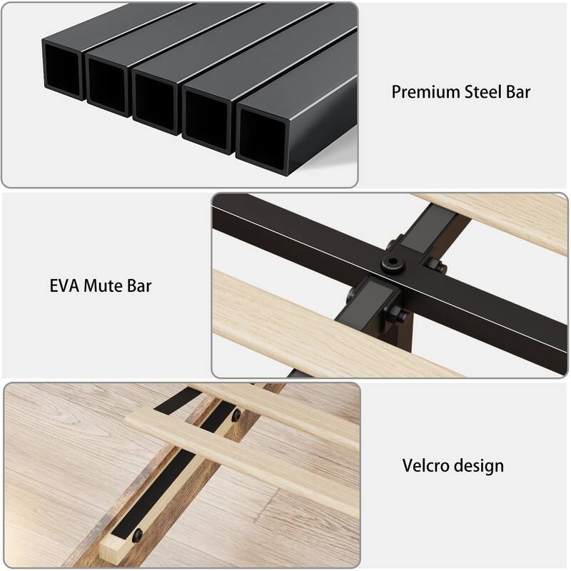 alazyhome Farmhouse Wood Platform Bed Frame with Storage Headboard & Charging Station