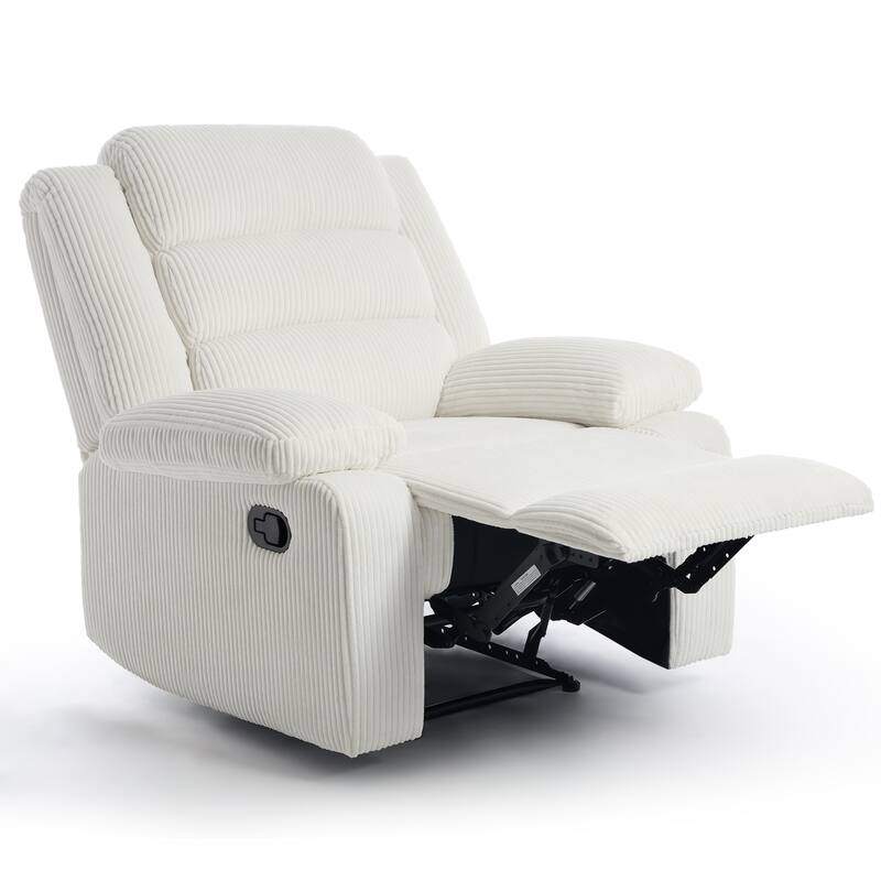 Overstuffed Cotton Corduroy Manual Pushback Recliner with Wide Armrest