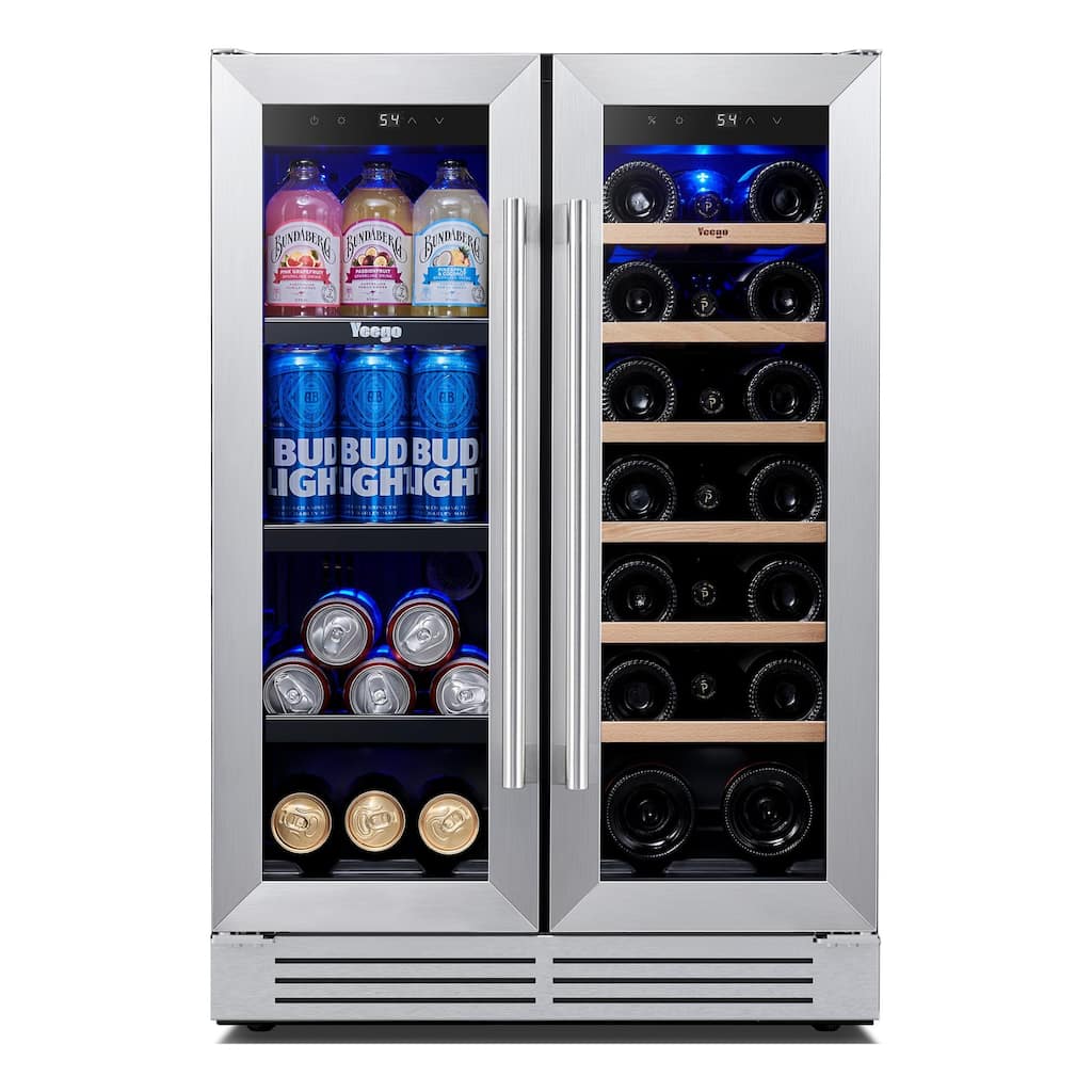 Yeego 23.4 in.20-Bottle Wine and 60 Can Beverage Cooler Dual Zone Refrigerator Under-Counter/Freestanding French Door Fridge