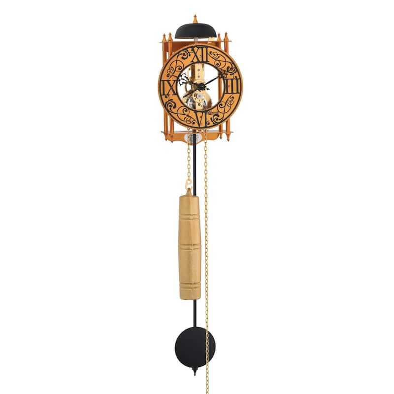 Skeleton Pendulum Wall Clock - 24" - Orange and Black