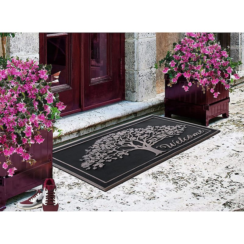 A1HC 100% Rubber Front Door Mat, All Season Large Size, Thin Profile Heavy Duty Doormat for Indoor Outdoor Use