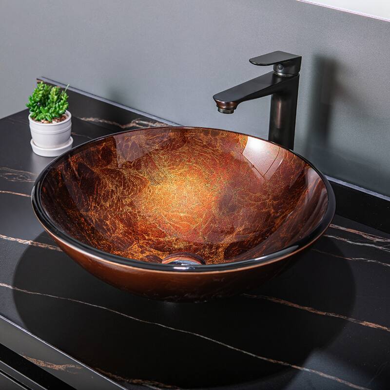 Vinnova Glass Circular Vessel Bathroom Sink without Faucet