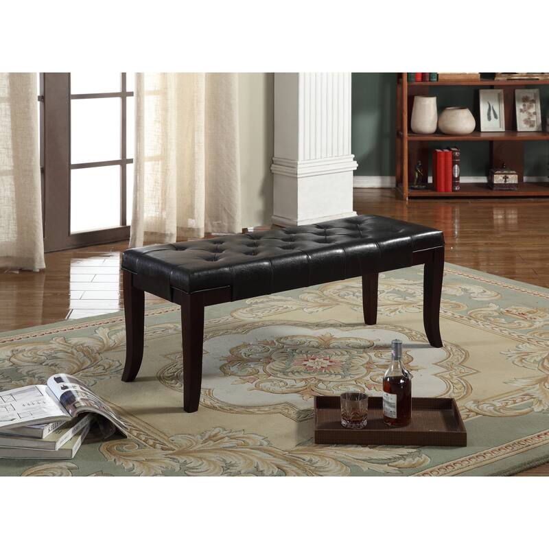 Linon Faux Leather Espresso Tufted Bench