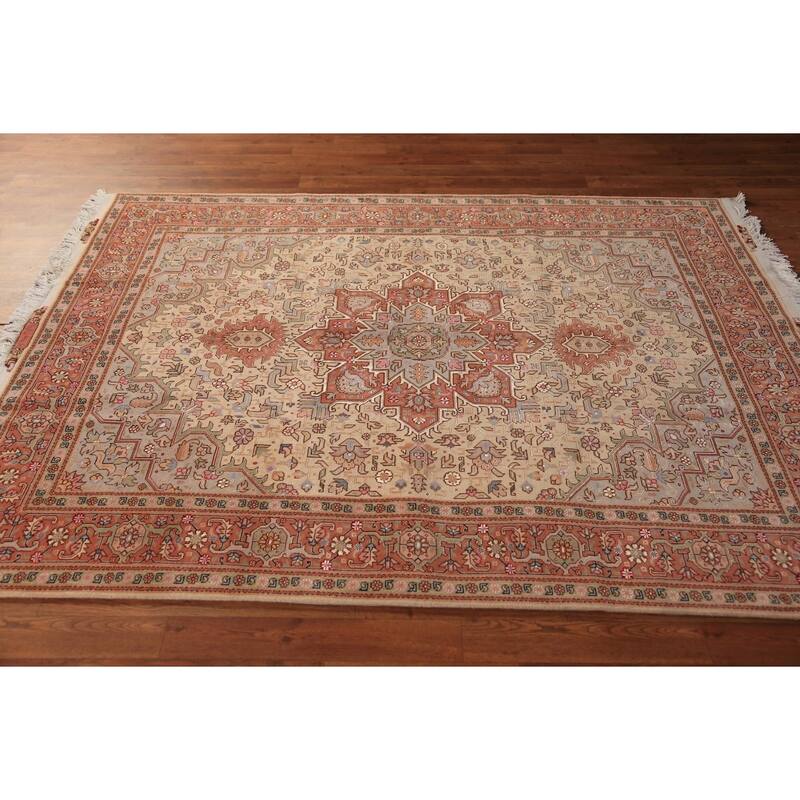 Geometric Tabriz Oriental Rug Handmade Wool Carpet - 5'1" x 6'11"