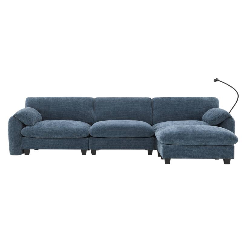 108-In Chenille Modular Sectional Sofa,L Shape Sofa with USB and Type-C Charger, Phone Holder and 2 Storage Pockets