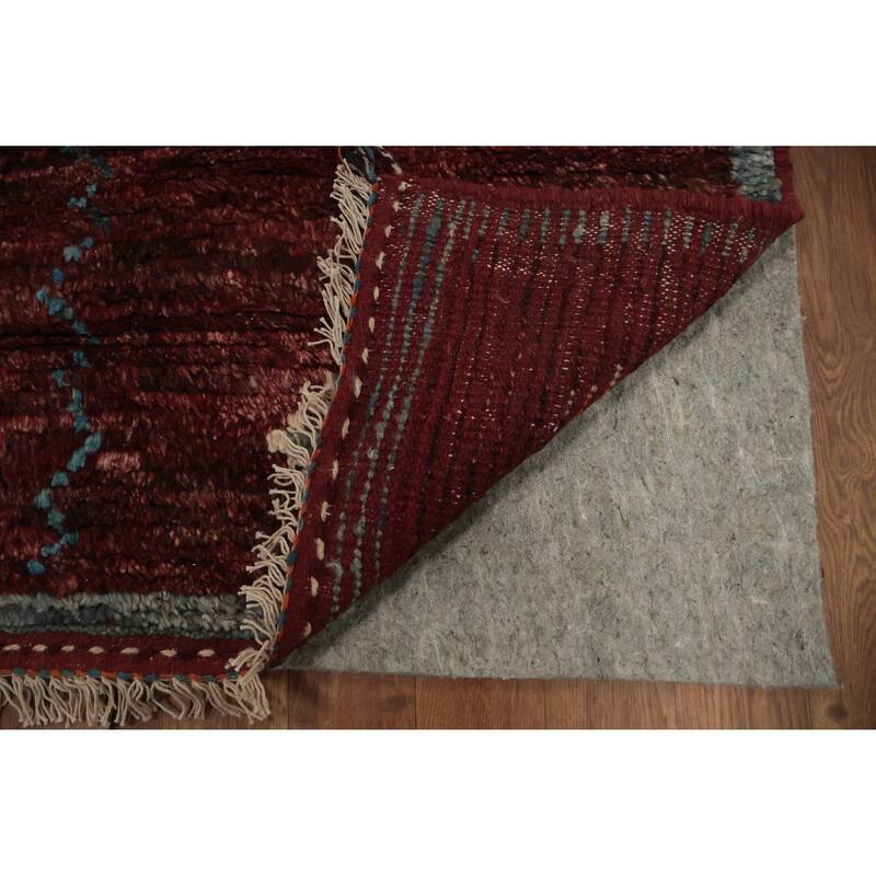 Hand Knotted Oriental 100% Wool Carpet Modern Tribal Red Moroccan Area Rug - 10' 0'' X 6' 9''