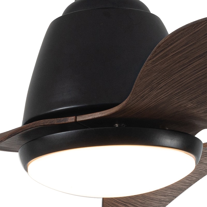Cian Modern Antique Bronze Lighted Ceiling Fan with Wood Finish 3-Blades LED Remote Control - Black-Brown