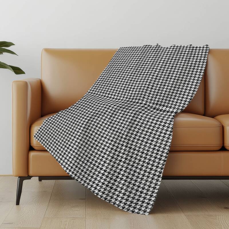 Premium Machine Washable ASB137 Modern Houndstooth Sherpa Throw Blanket - Black - 4'2" x 5'10"