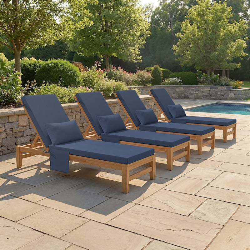 Outdoor Lounge Chair Cushions Patio Chaise Lounge Chair Seat Cushion with Pillow - 72 inches long - Navy Blue - 4PC