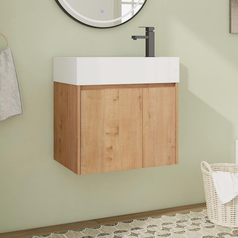 24"/30" Floating Bathroom Vanity with Sink, Mini Wall Mounted Bathroom Vanity with Soft Close Door