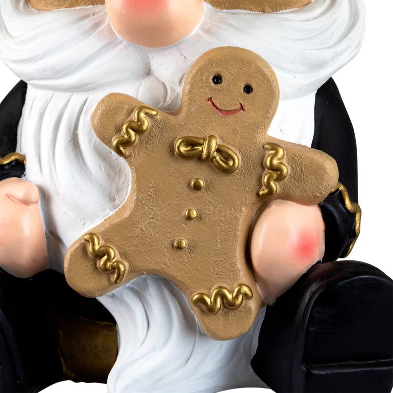 Gnome Holding Gingerbread Man Cookie Christmas Decoration - 13" - Black