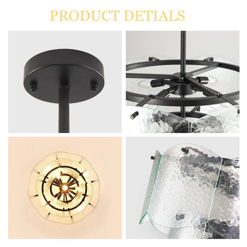 8-Light Gold Pendant Hanging Light Fixture Modern Branch with Glass Lampshade Chandelier