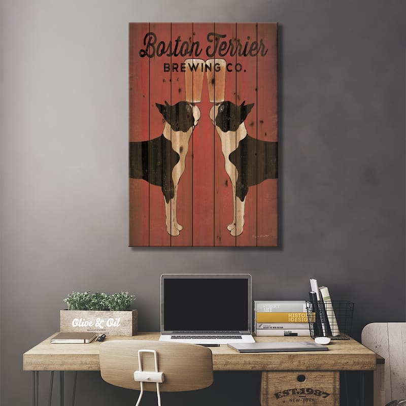 Boston Terrier Brewing Co. Print On Wood by Ryan Fowler - Multi-Color