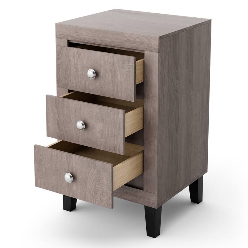 Costway Nightstand Sofa Side Coffee Table with 3 Drawer for Bedroom