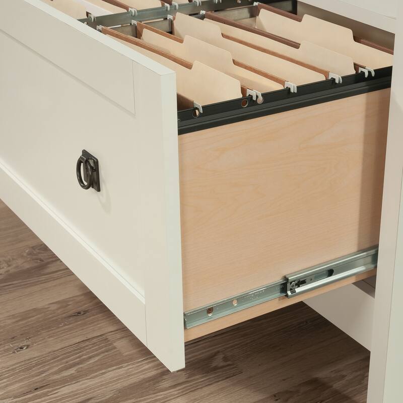 Wood Lateral File with Large Drawer, White