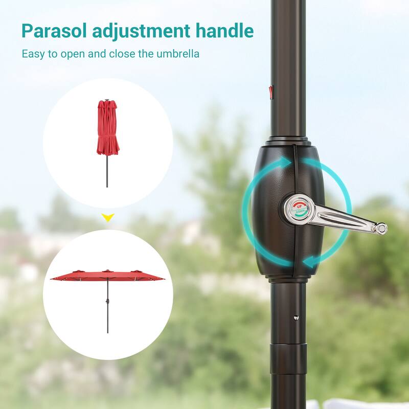 BONOSUKI 15×9FT LED Double-Sided Patio Umbrella with BASE Enhance Your Outdoor Oasis-Stylish