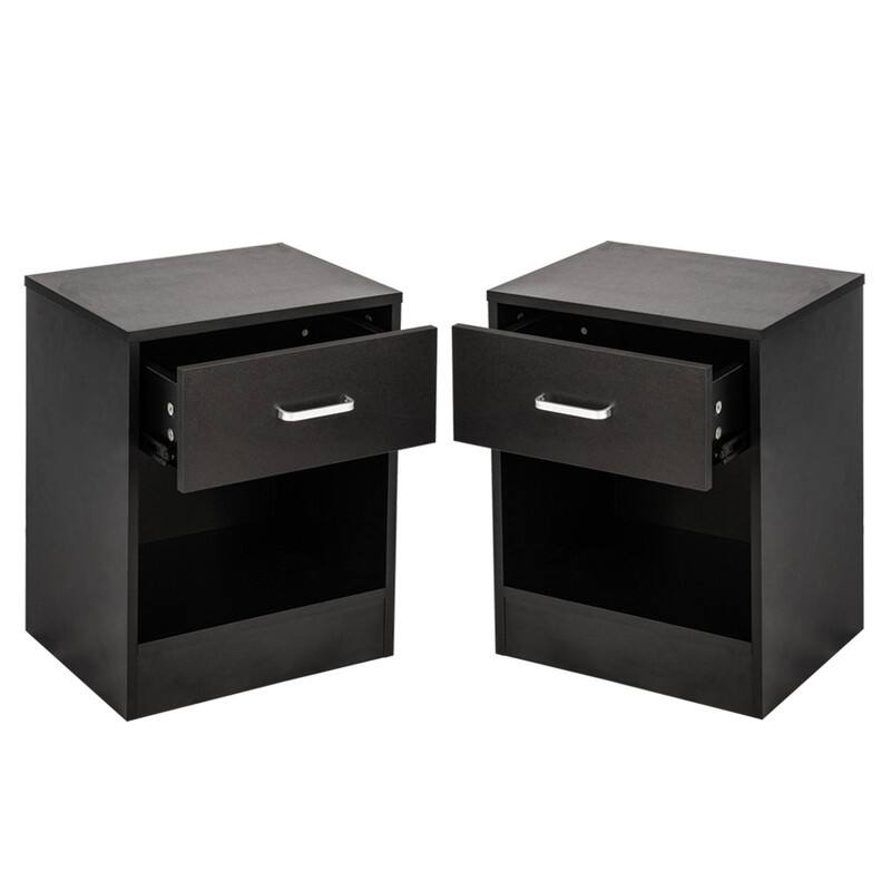 1-drawer Contemporary Bedside Storage Nightstands (Set of 2) - Black