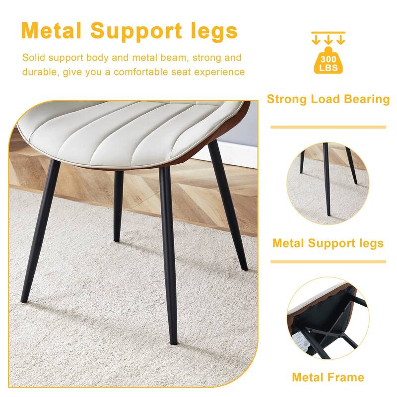 Dining Chair Set of 4 PU Extended Seating with Black Metal Legs