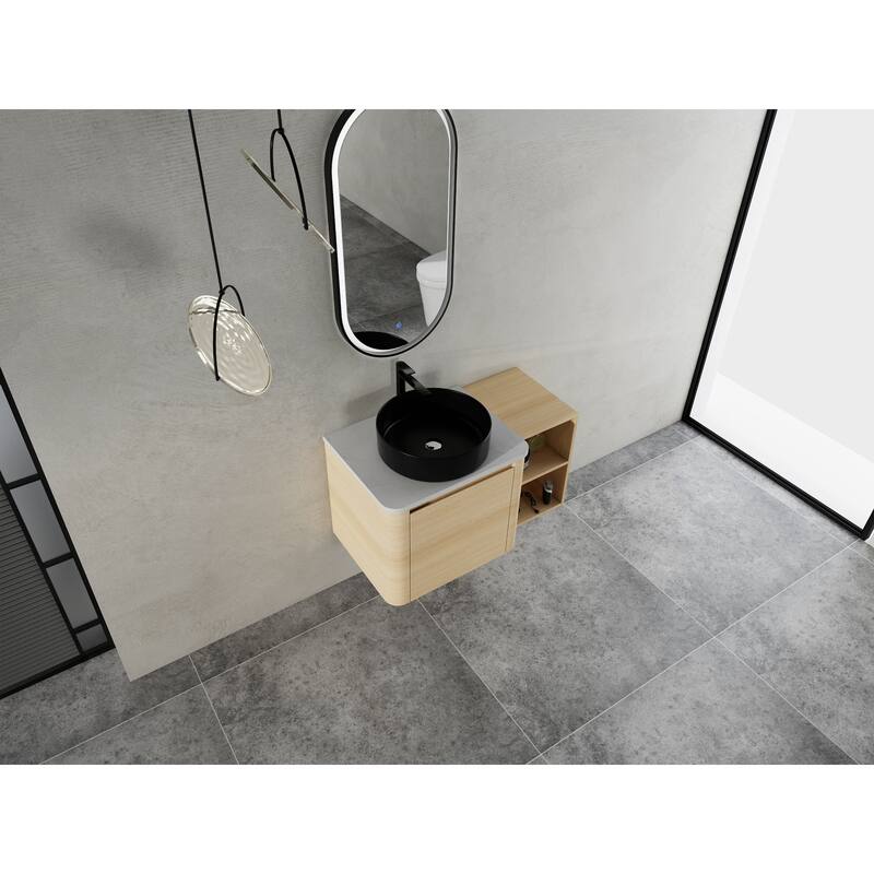 24" Wall Mounted Floating Cabinet /Side Cabinet Combo, Rectangular Vanity, Small Bathroom Sink With Single Faucet Hole