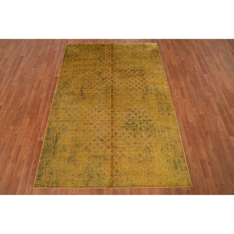 Machine Made Oriental Polyester Carpet Geometric Yellow & Gold Distressed Area Rug - 7' 5'' X 5' 2''